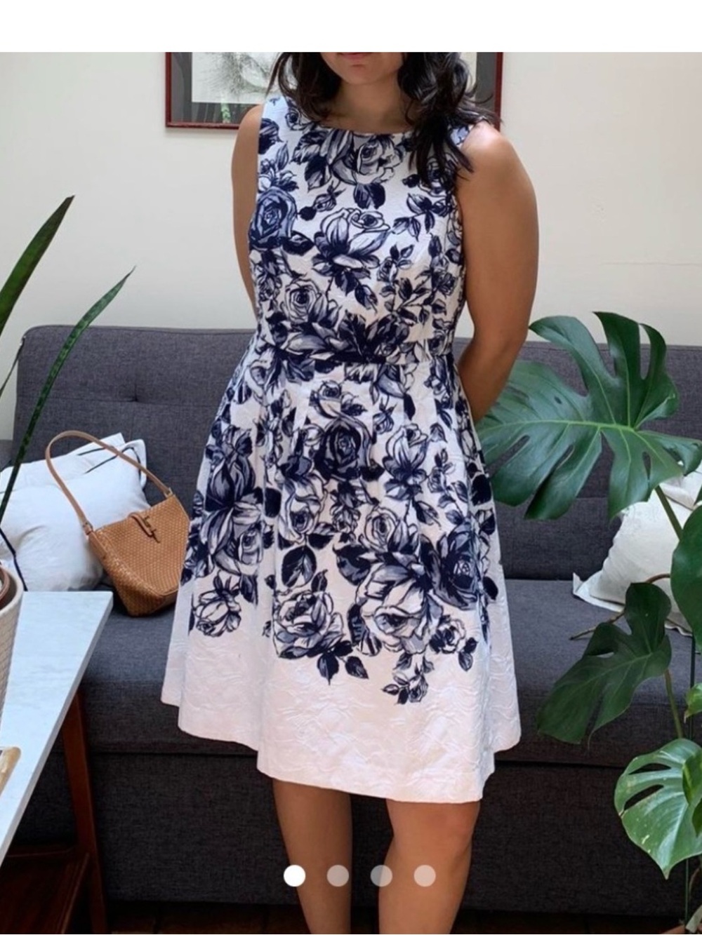 Talbots White Dress with Navy Floral Print